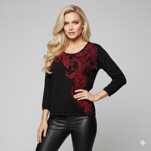 Elegant Red and Black Women's Top